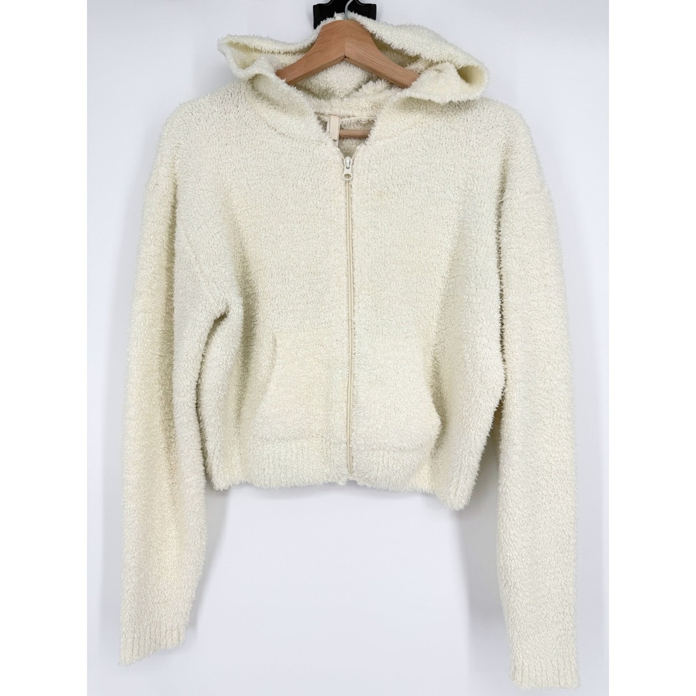 Skims Cozy Knit Zip Up Hoodie Cropped Fit Cream‎ L/XL